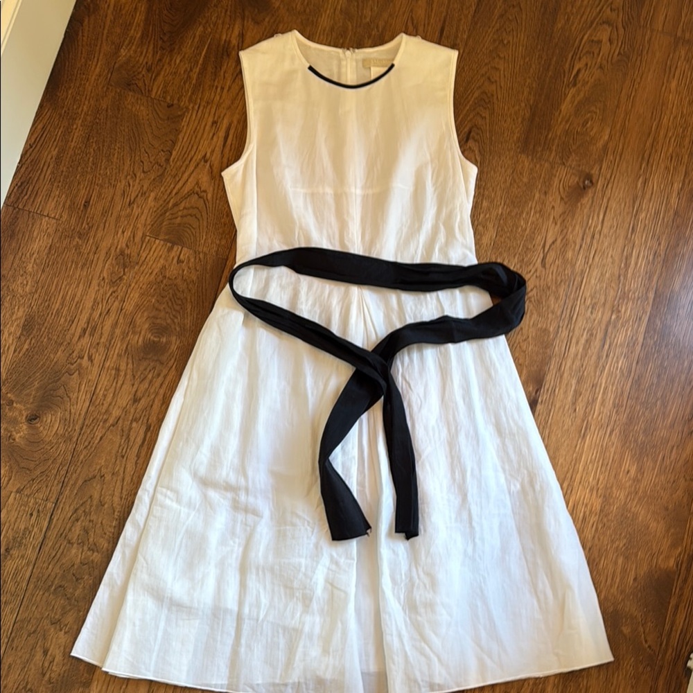 White Sleeveless Dress with Black Belt